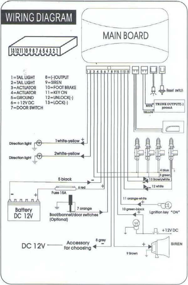 Buy SKY 4-Button 13 Pin Full Set Multi Function Car Alarm ... car alarm shock sensor wiring diagram 